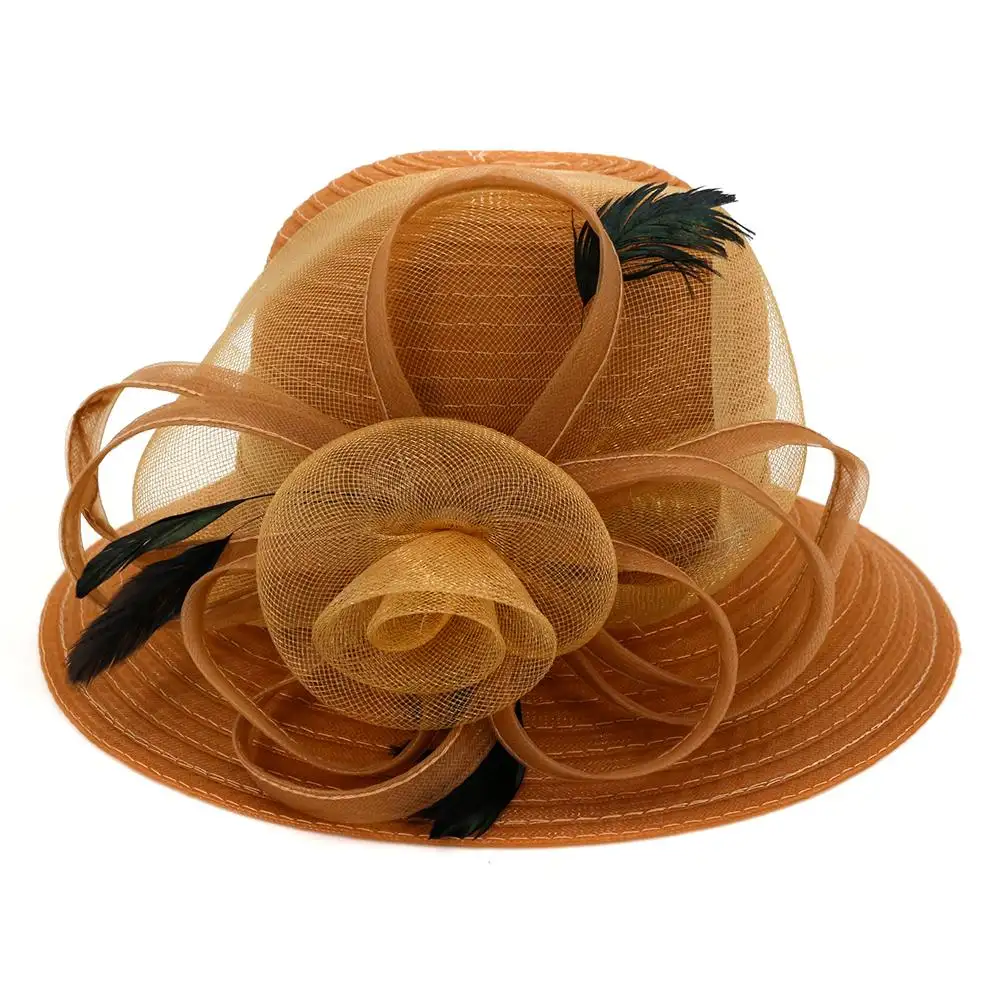 Cappelli colorati del secchio di nozze del vestito operato all'ingrosso per le donne, cappelli di Sinamay della chiesa della signora del partito del tessuto traspirante del grande fiore