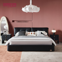 Lit plateforme minimaliste italien LOONGFUNG en cuir véritable avec sommier en bois de pin robuste, cadre de lit facile à assortir, lit king size