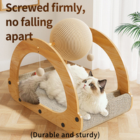 Griffoir pour chat 2-en-1 personnalisé avec boule en sisal, design pont en bois arqué, planche à griffer pour chat en carton ondulé haute densité