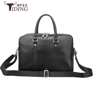 Tiding Genuine Leather Men's <b>Briefcase</b> 14-Inch Business Laptop Bag Zipper Closure Shoulder Crossbody Bag Black - Product Image 2