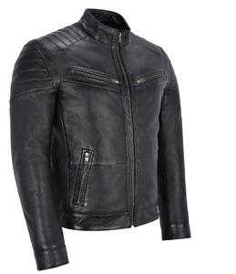 Veste en cuir Nappa noir véritable sur mesure pour homme avec détails en fourrure blanche, fermeture éclair YKK de qualité supérieure, marque privée OEM - Product Image 2