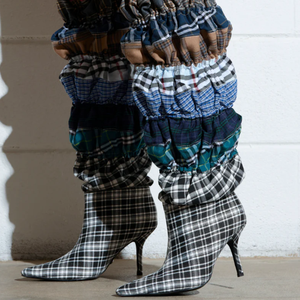 Của Phụ Nữ Kẻ Sọc chắp vá đầu gối Cao khởi động với mũi nhọn Stiletto gót cổ điển hỗn hợp phong cách thời trang giày - Product Image 3