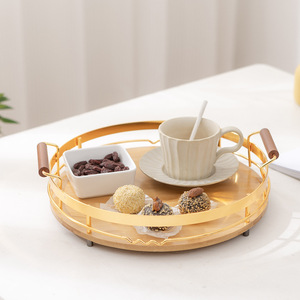 Round gold wrought iron <b>tray</b> for home, restaurant, hotel, <b>tea</b> set, pastry plate, fruit plate, <b>tea</b> <b>tray</b> - Product Image 2
