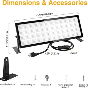 Projecteur LED UV 395nm violet, lumière murale, lampe noire violette, bande longue, Halloween, hanté, quatre rangées, 96W, ultraviolet, mural - Product Image 4