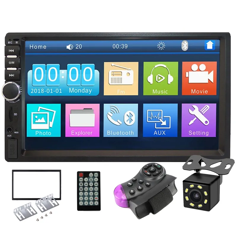 Lettore stereo multimediale per auto con accessori, radio per auto, 2 Din, schermo touch da 7 ", collegamento Mirror, FM, TF, MP5