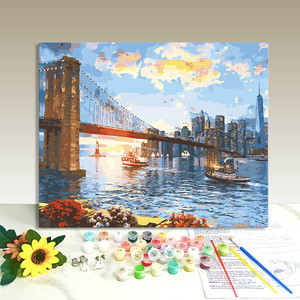 Kit de Pintura por Números en Lienzo, Diseño Rectangular Hecho a Mano, Impresión Digital de Paisajes, Arte de Ciudad, Puente, Paisaje Marino, DIY - Product Image 1