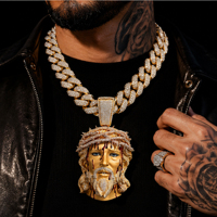 Pendentif Jésus en Argent Sterling 925 Moissanite Luxe Iced Out, entièrement pavé, 3D Goutte de Sang Couronne d'épines, style Hip Hop pour Hommes Streetwear