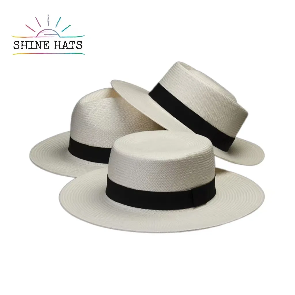 Shinehats 2024 Oem Mode Zon Strand Zomer Vrouwen Papergrass Schipper Unisex Strohoeden Effen Kleur Retro Sombrero Met Lint