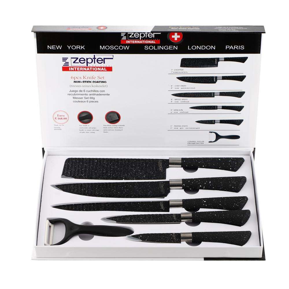 Horseshoe handle flat point 6-piece knife set in EVA hand box