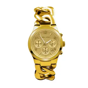 Reloj de pulsera dorado de acero inoxidable para mujer, novedad