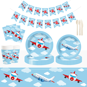 Ensemble d'assiettes en papier DAMAI personnalisées, ciel bleu, avion rouge, vaisselle jetable, fournitures de fête pour enfants, anniversaire de garçon - Product Image 1