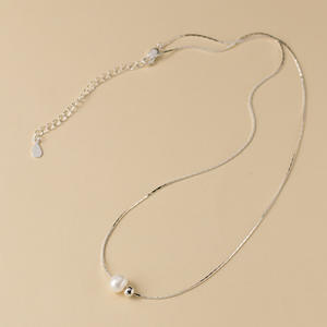 Collier en argent pur S925 avec bague simple en diamant carré, collier en perles synthétiques, produit haut de gamme Y01061, catégorie de produits - Product Image 3