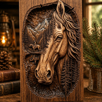 Plaque murale en bois sculptée à la main Tête de cheval, Art mural en relief style Western Montagne Forêt, Décoration de cabane et de maison, Cadeau