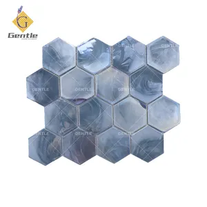 Оптовая продажа, градиентная цветная шестиугольная текстура, синяя стеклянная мозаичная плитка для украшения стен