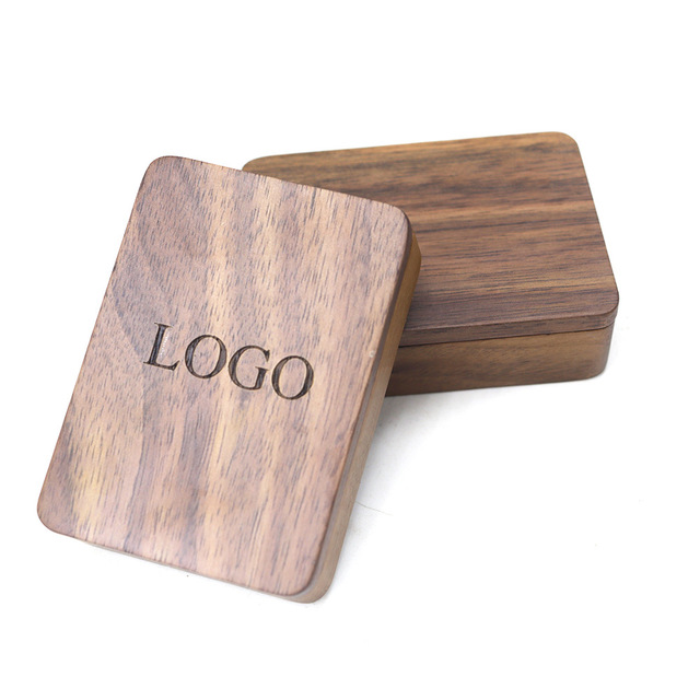 Portable Solid Black Walnut Wood USB Storage Laser-Cut Box Small Magnetic Packaging Gift for Business & Promotional Gifts
