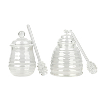 Pot distributeur de miel en verre 300ML 450ML avec cuillère à miel, pot de stockage et de service pour confiture, sirop, condiments, pour la cuisine et la table