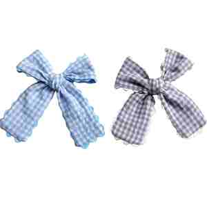 Custom Lange Staart Stof Stijl Pompom Trim Lange Staart Stof Strik Haar Clips Voor Meisjes - Product Image 4