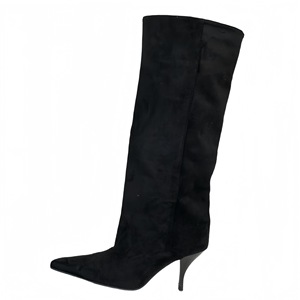 Botas de tacón alto puntiagudas de estilo sencillo y elegante para otoño-invierno 2025, de color liso, con cierre sin cordones, diseño de malla hasta la rodilla. - Product Image 5