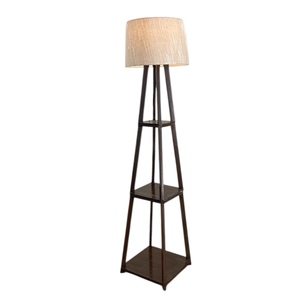 Contemporary White <b>Shade</b> <b>Floor</b> <b>Lamp</b> with Polished Wood Structure Decorative Standing Light <b>for</b> Home Office Bedroom Spotlights - Product Image 1