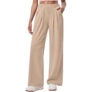 Pantalon ample décontracté à taille haute pour femme avec poches pour la saison printanière Design à jambes larges et taille moyenne - Product Image 2
