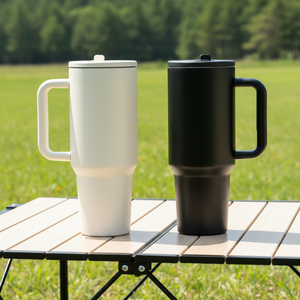 Double wall vacuum insulated 40oz stainless steel travel mug with leak proof lid handle and straw for outdoor hydration - Product Image 1