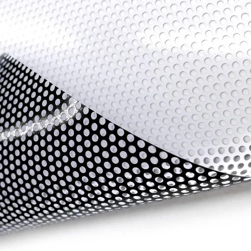 Película gráfica de vinilo con visión unidireccional, para ventanas perforadas, color negro y blanco