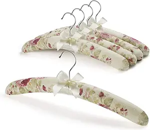 DS950 Fabric Floral Cotton Padded Hangers Soft Anti-slip Clothing Coat Foam Hanger Sponge Satin Padded Hangers