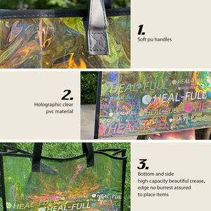Sac holographique en Pvc Transparent avec poignée pour la fête noir en gros sac fourre-tout en Pvc clair plage sac fourre-tout en Pvc - Product Image 4