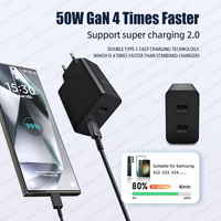 Cargador de Pared GaN de 50W con Doble Puerto USB-C, Carga Súper Rápida 2.0 PD PPS, Adaptador Ignífugo OTP para Teléfono Móvil, Enchufe EU, OEM