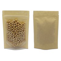 Sachet Doypack Autoportant Refermable en Papier Kraft Brun Transparent avec Fermeture Zip pour Aliments (Noix, Croustilles, Gâteaux)