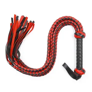 Black&Red Braided Handle Tails Handle Leather Flogger Handmade Horse Whip  Horse Racing Flogger new