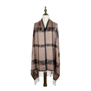 Dames Rayon Jacquard Plaid Cashew Print Sjaal Kwast Ontwerp Sjaals Voor Vrouwen