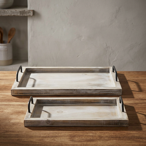 Plateaux de service pour aliments Vintage et rustiques, lot de 2, planche en bois nissage avec poignées en métal - Product Image 2