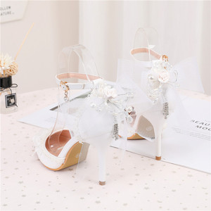 S4638F - Nuevos Zapatos de Novia para Mujer, Color Blanco Puro, con Hebilla y Lazo, Punta Puntiaguda, Tacón de Aguja, para Banquete - Product Image 4