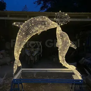 Escultura de pessoas ocas autônomas em aço inoxidável de golfinho polvo arte animal contemporânea