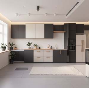 Fabrication sur mesure de meubles de cuisine en bois américain laqué, sans poignée, design OEM - Product Image 6