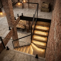 Escalier en bois préfabriqué de haute qualité pour villa, design moderne et simple, garde-corps en verre, installation DIY, escalier flottant intérieur en acier et bois