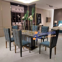 Luxus Marmor Esstisch Set italienische High-End-Esszimmer möbel Edelstahl runde Esstisch Sets