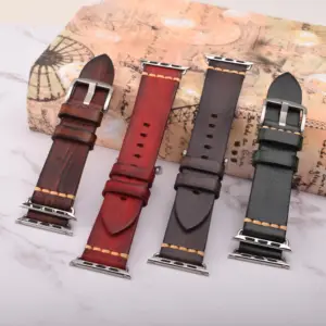 Heqi – bracelet de montre Vintage en cuir véritable gris pour apple watch