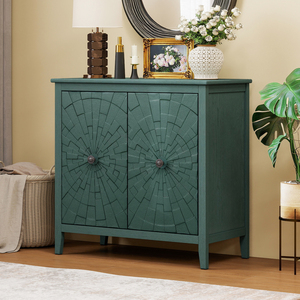 Vintage <b>Sideboard</b> Cabinet Green Finish Carved <b>Legs</b> Hidden Storage Compartments Reinforced - Product Image 5