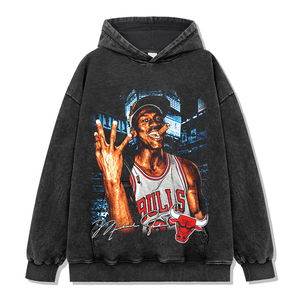 Xuyên biên giới mỹ Retro MJ nhào lộn trên không in Ngắn Tay Áo T-shirt tinh khiết bông nặng creyweight Crew Neck trùm đầu áo - Product Image 5