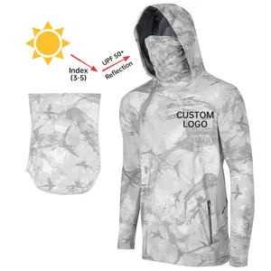 Sublimação Personalizado Quick Dry UPF 50 + Uv Hoodie Sun Protective Hooded Fishing T Shirt