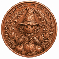 Pièce commémorative ronde en cuivre pur 999 de 1 once, revêtue et peinte, motif Citrouille et Épouvantail, Halloween, produit phare d'usine