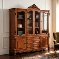 Vitrine de Luxe Antique en Bois Massif, Bibliothèque, Cave à Vin, Grand Rangement pour Maison, Villa, Hôtel – Fournisseur d'Usine OEM ODM Personnalisé