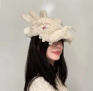 SZ247 फैशन 2023 मजेदार पार्टी नवीनता टोपी कैप्स बुना हुआ ड्रैगन हट कॉस्टयूम मुखौटा Crochet टोपी वयस्कों और बच्चों के लिए