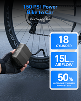 Gonfleur de pneus de vélo mini 18 mm 150 PSI, pompe à air rechargeable 3000 mAh, sans fil 15 L/min, portable 300 g, Type-C