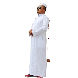 hommes Robe manches longues col montant musulman Thobe couleur Pure impression dessinée à la main pour l'été automne - Product Image 1