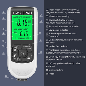Digital Backlight LCD Film Thickness Meter HW-300PRO ABS Material Coating Thickness <b>Gauge</b> Car Paint Tester and HW - Product Image 3