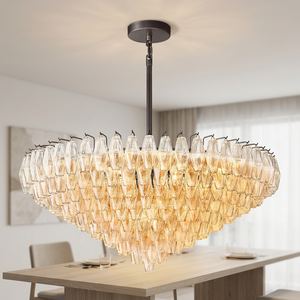 Lustre en cristal rond en forme de tambour, corps doré, ampoule LED E27, lumière chaude 2700K, luminaire suspendu pour salon, grande taille - Product Image 2
