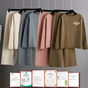 Luxe 2 pièces automne hiver laine pull tricoté ensemble pour femmes solide col rond capuche respirant décontracté Long pantalon costume pour l'automne - Product Image 6